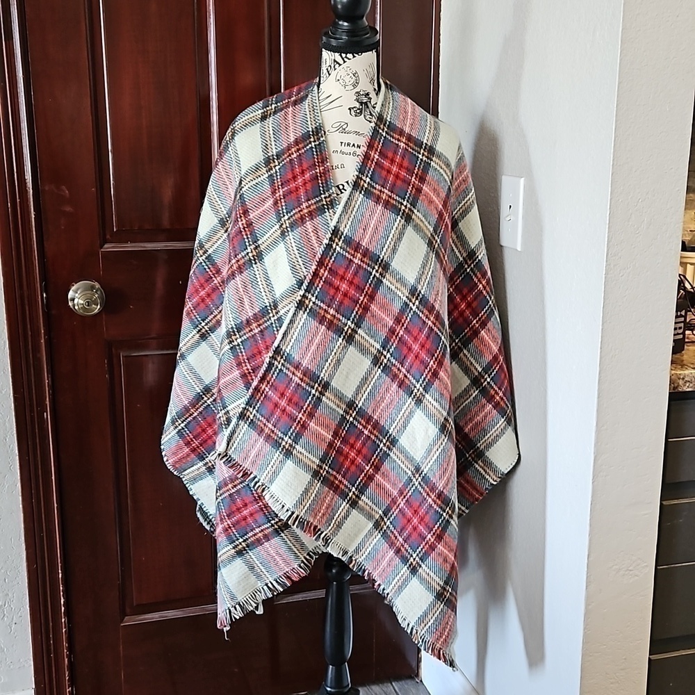Plaid Shawl Poncho Wrap ONE Size